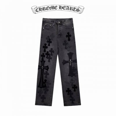 元 原版品质 款号：X068 款式：Chrome Hearts X Sexrecords金属贴皮十字架炒雪花黑伦敦牛王限定牛仔裤 亮点：潮流联名款，复刻Vint