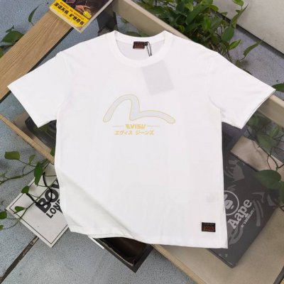 上新 款号：F679 2025新款Evisu福神海鸥大M家花图案Logo字母印花休闲情侣短袖T恤，经典永远不会过时、人手必备款，230G纯棉精梳棉不起球不起毛，