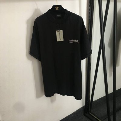 款号20252295 Balenciag*新款 Logo刺绣字母复古做旧破洞短袖T恤，黑色，1 2 3 4， 2码；肩宽52，胸围120，袖长23，长79