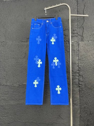元 X038 Chrome Hearts 平替神裤 明星同款、博主力荐的Chrome Hearts伦敦限定多巴胺蓝拼皮牛仔裤， 版型无敌，显腿长一绝。进口上等牛
