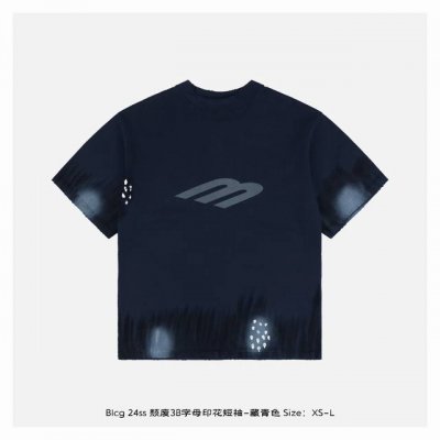 balenciaga 巴黎世家 24Ss 颓废3B字母印花短袖-藏青色 采用特定重磅32S300G精棉平纹针织定染对色面料 定织十字拉架罗纹对板同缸染色确保无色