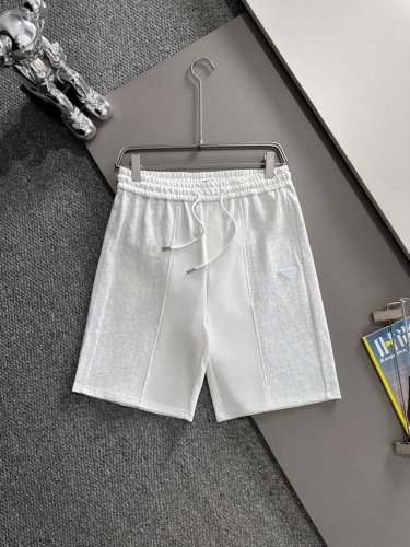 套装款！Prada 普拉达 2025新款 轻奢主义 拼接暗纹 定制三角章Logo 男女日常通勤穿搭必备 休闲短裤 定制毛圈面料 腰标吊牌洗水唛三标齐全 颜色：白
