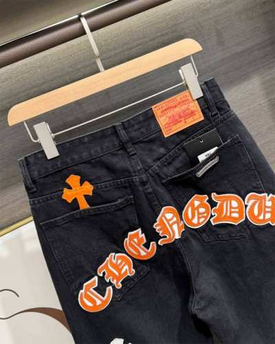 款号-Mx019 细节图 Chrome Heart 克罗心 Ch城市限定系列 梵文十字贴布拼皮牛仔裤 黑蓝配色 洛杉矶限定 黑粉配色 香港限定 黑白配色 成都限