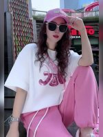 套装 夏季新款女装时尚潮牌宽松休闲印花短袖白体T恤灯笼裤套装两件套 面料：纯棉拉架＋流线棉 Smlxl