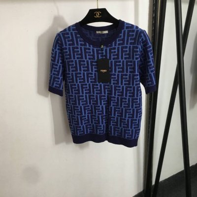 款号20253180 Fend*新款 老花F字母提花套头短袖针织衫上衣 红色 蓝色 Sml M码 肩宽36 胸围84 袖长27 衣长61