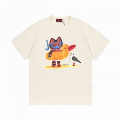 gucci古驰数码直喷工艺趣味卡通 280克双纱短袖 杏色 Xs-L