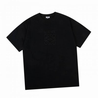 罗意威 Loewe 夏季新款，纯色刺绣圆领短袖T恤，采用260G纯棉布料，配色螺纹，立体绣花，宽松版型，男女同款 Color：黑色 灰色 Size：Xs S M