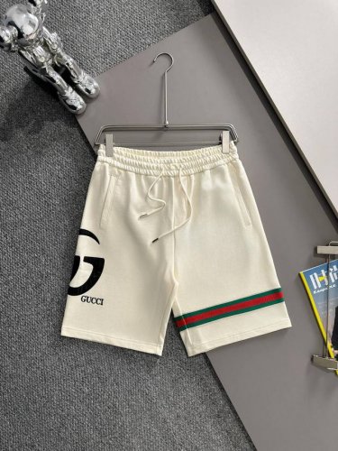 套装款！Gucci 古驰 2025新款 轻奢主义 经典织带拼接 拼皮双G字母 刺绣Logo 男女日常通勤穿搭必备 休闲短裤 定制毛圈面料 进口机刺绣工艺 腰标吊