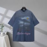 b107# 市场顶级品质 Balenciaga 巴黎世家2025Ss 埃菲尔夜景铁塔印花磨破做旧短袖T恤 印花采用进口椭圆机工艺 市场顶级的质量 官网品质 罗纹