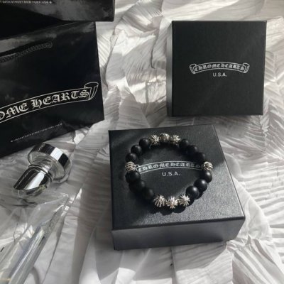 Chrome Hearts克罗心8颗十字花银珠磨砂黑曜石手串 独家定制款式，区别克罗心手链的单调，全球顶级银饰奢侈品牌-Chrome Hearts，不管是人气还