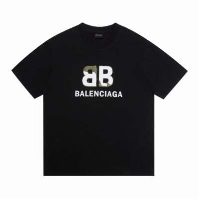 上新 高版本 balsenciaga巴黎世家毛绒拼接硅胶情侣休闲短袖T恤 最高版本 定制面料 克100%双纱棉 字母毛绒硅胶立体烫画工艺设计 辅料 开模原版过鉴