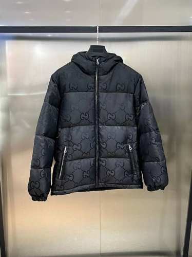 秋冬古驰新款暗纹提花连帽羽绒夹克外套男女同款 款号：G893 颜色：黑色 绿色 码数：42 44 46 48 50 Gucci Fw新款双G满Logo黑色连帽羽