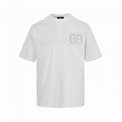 balenciaga 巴黎世家 24Ss 烫钻双B短袖 印花 印花材料采用安全环保无毒婴儿认证的发泡材料 印花轮廓清晰干净 有康丽机器出来的质感 如果衣服要清洗