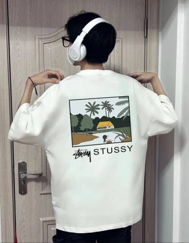 Stussy 斯图西田园风光圆领短袖半袖T恤 面料采用260克纯棉双纱食毛面料 双线二本针压线 久洗不变形 原版定制三标 高端进口印花 随意水洗 情侣可穿 男女