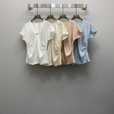 Di*25Ss 性感V领金属扣点缀两侧收腰设计真丝上衣 高级面料 颜色:图片4色 面料 重磅真丝 Slik 面料 Smlxl