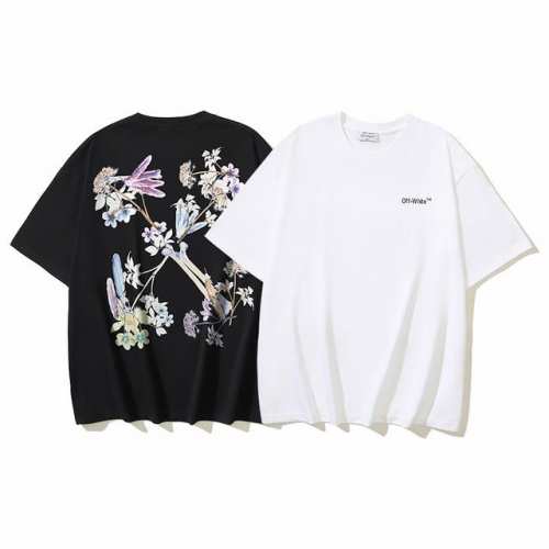 186# Off-White纯棉260G重磅花卉箭头印花短袖T恤 黑色 白色S M L Xl