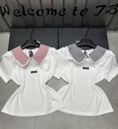 新品上线 款号:28 2# #Niu黑标拼接娃娃领短袖