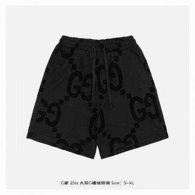 gucci 古驰 25Ss 大双G植绒短裤 定织 G双纱纯棉面料 1921 3D字体 定点植绒印花Logo工艺 精工立体剪裁 全身三线缝制走线工艺 后领织带包边