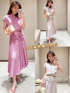 套装 Loro piana 25春夏新款套装 梅子粉 高级灰 百分百纯亚麻 金扣衬衣 + 金扣亚麻半裙Smlxl