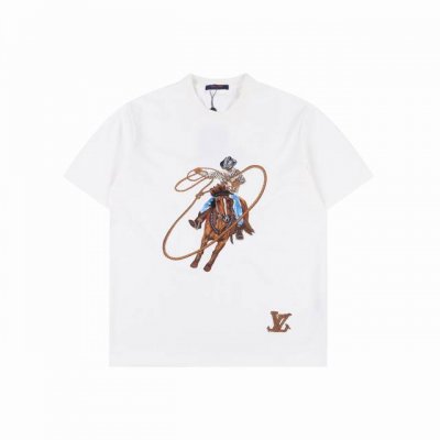 louis Vuitton 路易威登 走秀款 重磅西部牛仔刺绣短袖T恤 西部牛仔万针刺绣重磅300克短袖T恤 顶级复刻版本 三标齐全 采用高克重300克纯棉精梳