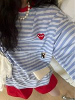 上新 Cdg川久保玲play爱心刺绣防晒条纹长袖 Baby蓝太适合夏天！嘎嘎显白不会闷！！ 非常宝藏的单品 防晒显白效果也是满分 爱心刺绣Logo绝美 高级感满