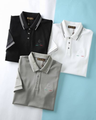 lor* Piana 25Ss春夏新款网眼珠地棉布撞色翻领长Tee，男士经典徽章刺绣标识商务休闲短袖Polo衫！贸易公司渠道稀出，同步Gw发售！Lp家新款Pol