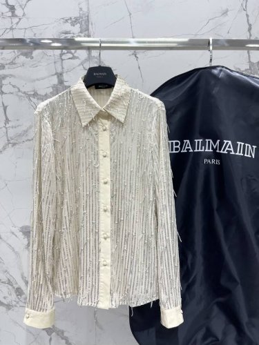 巴尔家 重工流苏 亮片衬衣 定制流苏 加密亮片料 拼接高织棉 宽松版型 优雅别致时尚款 平时通勤也可以穿～ 码数Sml