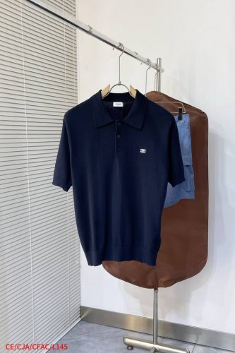 L145 Ceceline 2025新款凯旋门刺绣Logo羊毛针织衫男女同款 本款Triomphe刺绣，经典版型，衬衫领短袖，袖口点缀罗纹饰边，3枚镌刻字样的珍