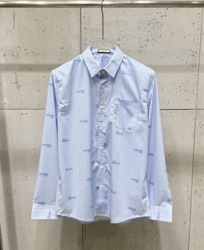 cheny 25春夏新款 Guc古琦 天蓝色条纹签名字母 高品质长袖衬衫 码数：M-3Xl