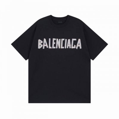 灰蓝色 Balenciaga 巴黎世家2025 Ss 经典胶带拉浆印花短袖T恤 本市场No.1的质量 真正天花板品质 全部原版开发注意细节图 避免被盗图商家混发