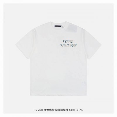 lv 25Ss 吐舌兔印花短袖短袖 面料采用 克重精梳棉，定制32支1*1螺纹，成衣两遍水洗处理，面料舒适亲肤无异感，定制定染面料，纺织密度高，垂感佳，不易变形