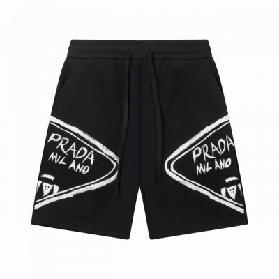 prada 普拉达 白墨涂鸦印花字母Logo标识刺绣 五分裤 高品质纯棉 面料 特别手感 超级质感 舒适柔软透气 休闲宽松版型 潮流男女同款 短裤 颜色 黑色