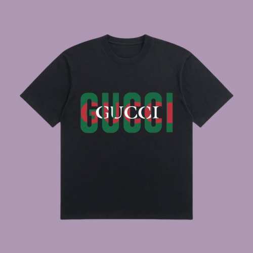 高端品质 Gucci 2025Fall 春夏系列 拼色Logo短袖T恤 区别普通印花 定织270G32支双纱纯棉面料 宽松版型 男女同款 Size：S M L