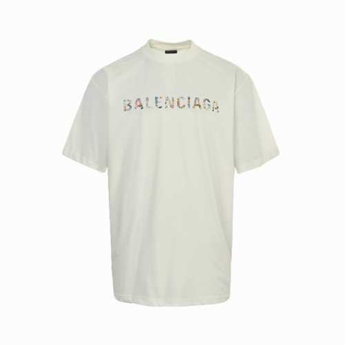 balenciaga 巴黎世家 25Ss 太阳花印花短袖 采用32支足纱双265克纯棉 1*1双纱十字罗纹领 无色差 宽松版型 辅料3标齐全 版型依旧Os版型短