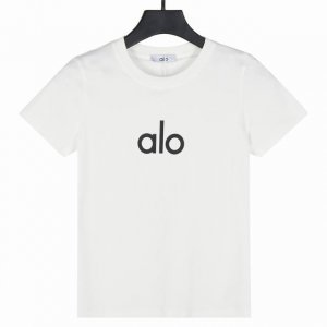 alo Yoga女装短袖 正肩收腰修身版型 冰感顺滑亲肤透气 190克冰瓷棉 黑色 白色 粉色 浅蓝 Xs-L