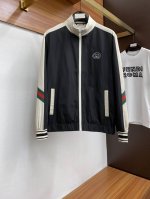爆款 回货 古奇 Gcuu* 25新品夹克外套 时尚帅气 立领拼色红绿织带装饰 双G锁扣刺绣Logo 定制原版面料 不仅挺括 保持潮流的廓形 又穿着舒适 纱织更