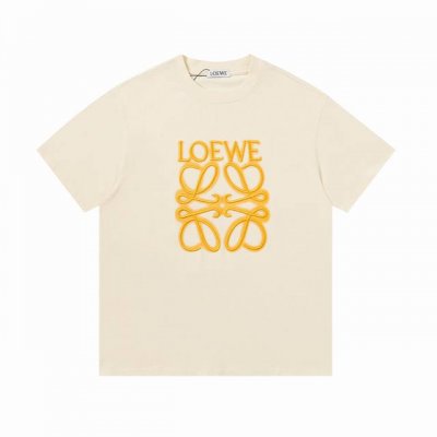 上新 高版本 Loewe 罗意威 多彩Logo刺绣短袖 240克双纱面料32支纯棉，25Ss最新最顶级 专柜款 经典个性简约拼色刺绣小标Logo 圆领短袖，最顶