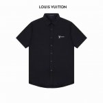 Lv徽标Logo设计高品质短袖衬衫 对版定染面料 上身高级感十足 纯棉竹纤维面料 质量高 男女同款 码数:39-43 M-3Xl