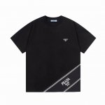 套装款！prada 普拉达 2025新款 梭织拼接 定制三角字母Logo 男女同款 短袖T恤 定制320克100％双纱纯棉面料 定染32支双股螺纹 领标吊牌主唛