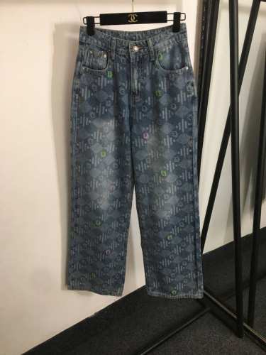 款号20252256 Dio*新款 老花Logo提花 高腰显瘦牛仔长裤，蓝色，S-Xl， M码；腰围68，长108