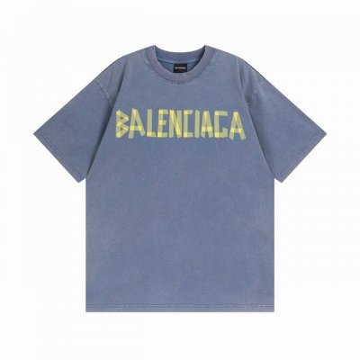 雾蓝色 Balenciaga 巴黎世家2025 Ss 经典胶带拉浆印花短袖T恤 本市场No.1的质量 真正天花板品质 全部原版开发注意细节图 避免被盗图商家混发