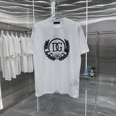 dg 2025春夏新款260克短袖T恤 个性印花 男女同款宽松版 S M L Xl Xxl 五个码 黑色 白色