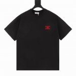 celine 赛琳 25Ss 植绒刺绣凯旋门Logo短袖T恤 定制50支精紧棉纱 活性染色 重固色 爽滑手感面料洗水做预缩 面料做无尘工艺减轻了掉毛和毛灰的情况
