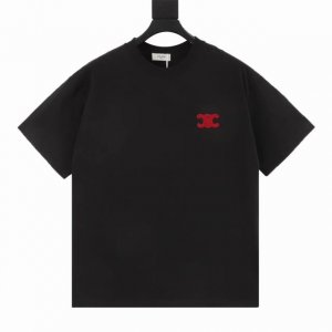 celine 赛琳 25Ss 植绒刺绣凯旋门Logo短袖T恤 定制50支精紧棉纱 活性染色 重固色 爽滑手感面料洗水做预缩 面料做无尘工艺减轻了掉毛和毛灰的情况