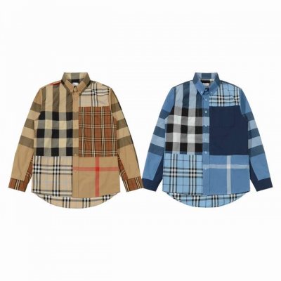 Burberry 巴宝莉 限量款拼接撞色长袖衬衣苏六同款八宝粥衬衫 各大网红同款衬衫 百分百纯棉衬衫面料 这款衬衫包含了Bbr所有衬衫经典格纹拼接而成 耗时剪裁