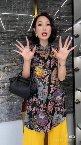 春夏爆款 中式国风立领印花盘扣裙 黄色 黑色Smlxl