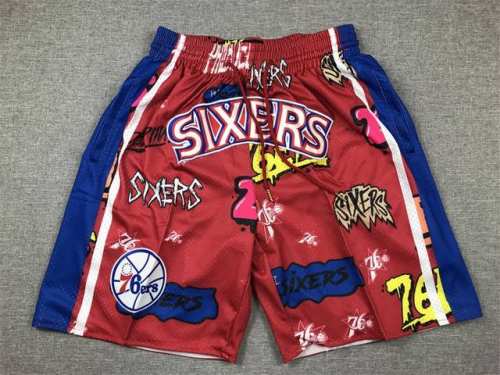 款号K118 顶级刺绣版本 76人涂鸦刺绣口袋裤篮球短裤 Just Don Nba 球队球裤系列单品 -定制优质网眼布面料，Dri-Fit 技术导湿速干， 防静