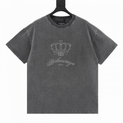 Balenciaga 巴黎世家 25Ss 水洗皇冠烫钻炒盐破洞短袖T恤 闪烁系列 采用280克精梳棉面料 多位手工磨破加割烂洗水处理 亮度高 采用进口澳钻 高温