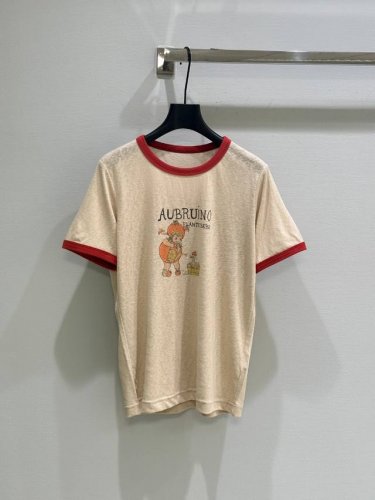 25Ss春夏新款上新！农场宝宝拼色螺纹T恤，浅色与红绿拼色撞边，复古时尚，农场宝宝印花图案是本季的火爆元素 不易撞款 又好看又好穿！现货供应白色 咖色Sml
