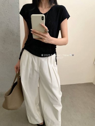 后领扣V领抽绳